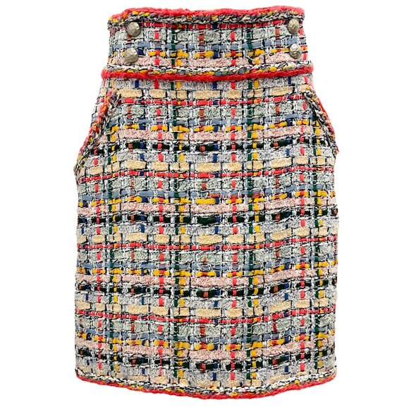 Chanel White / Coral Multi Metier d'Art Boucle Tweed Lesage Knit Skirt - Picture 1 of 5